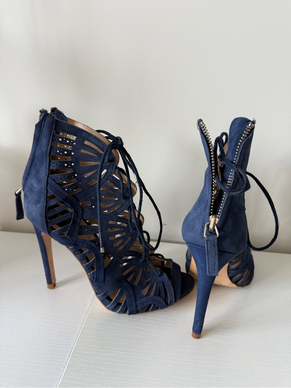 Zara Navy Cutout Lace-Up High Heel Sandals